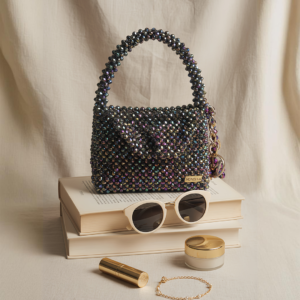 Home sac dahlia — perles noir irisé